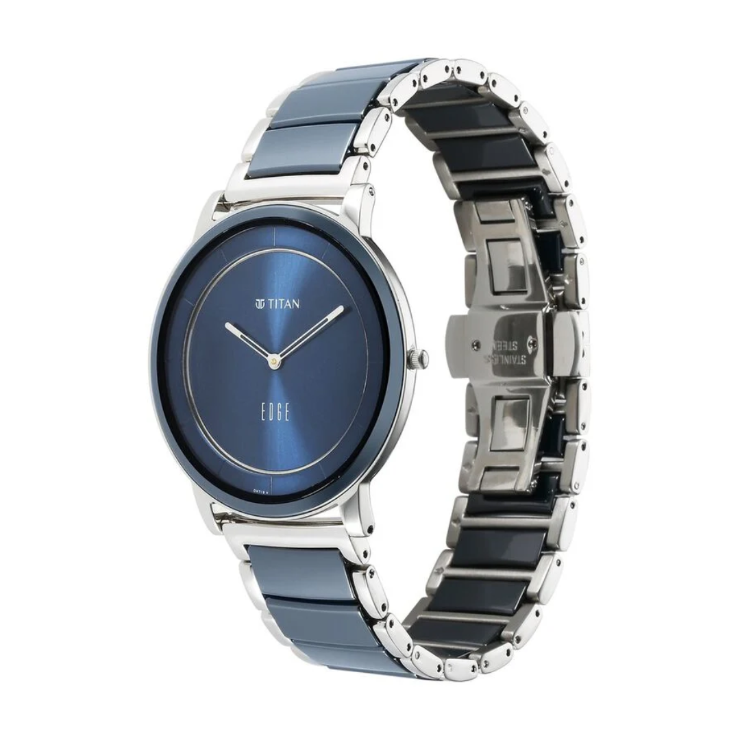 Titan Edge Fusion Quartz Analog Blue Dial Blue Steel & Ceramic Strap Watch for Men 1878KD02 - KRISHNA WATCH COMPANY