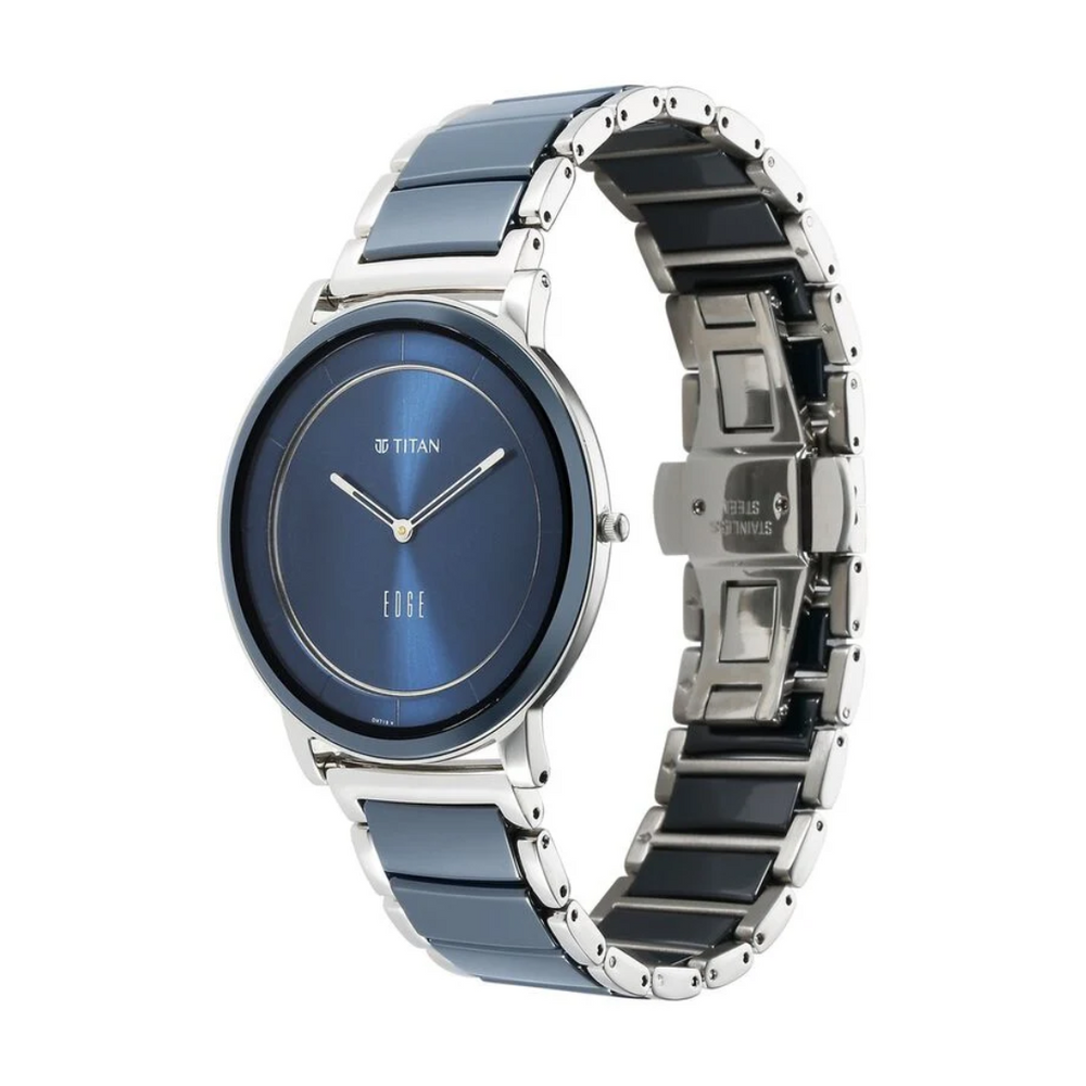 Titan Edge Fusion Quartz Analog Blue Dial Blue Steel & Ceramic Strap Watch for Men 1878KD02 - KRISHNA WATCH COMPANY