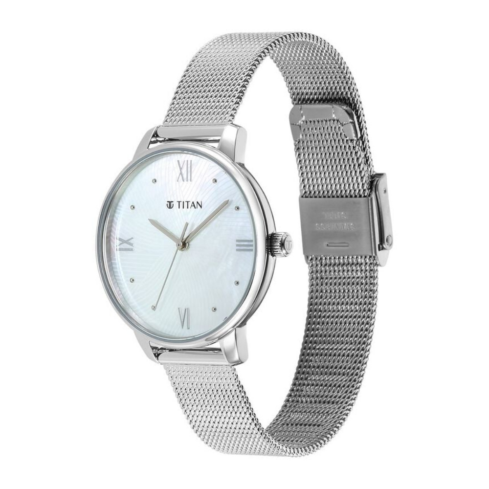 Titan Purple Style Up Quartz Analog Mother Of Pearl Dial Stainless Steel Strap Watch for Women 95238SM01 - KRISHNA WATCH COMPANY