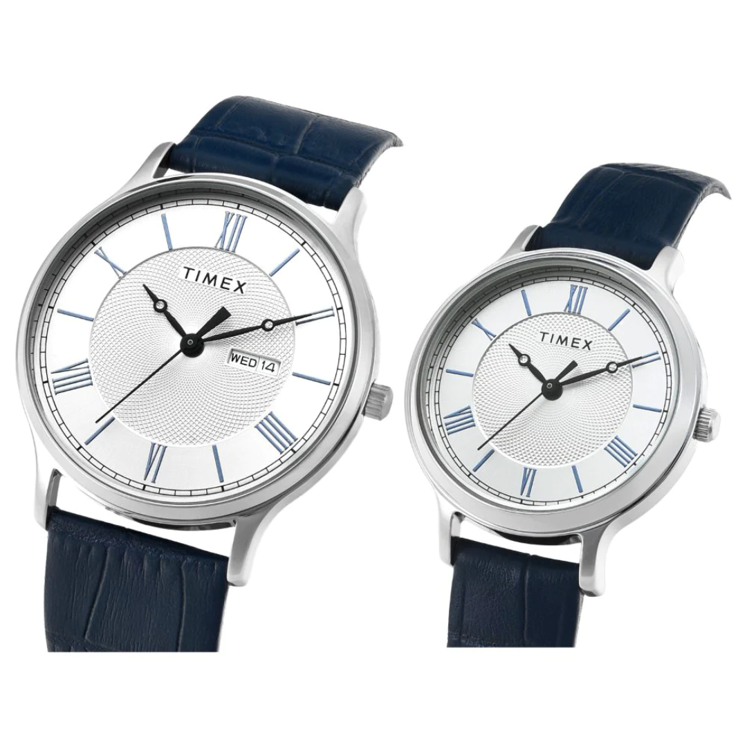Timex Pairs Silver Round Analog Brass Dial Watch- TW00PR298 - KRISHNA WATCH COMPANY