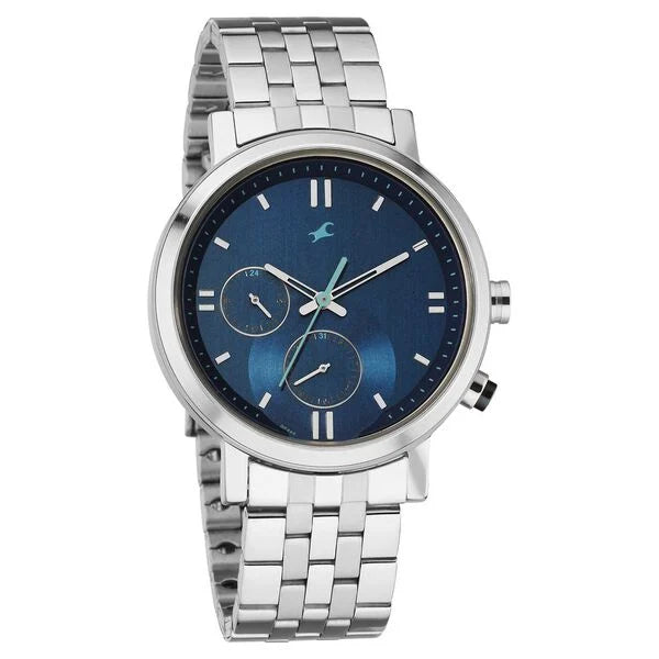 Fastrack Tick Tock Quartz Analog Blue dial Metal Strap Watch for Guys 3287km05 - KRISHNA WATCH COMPANY