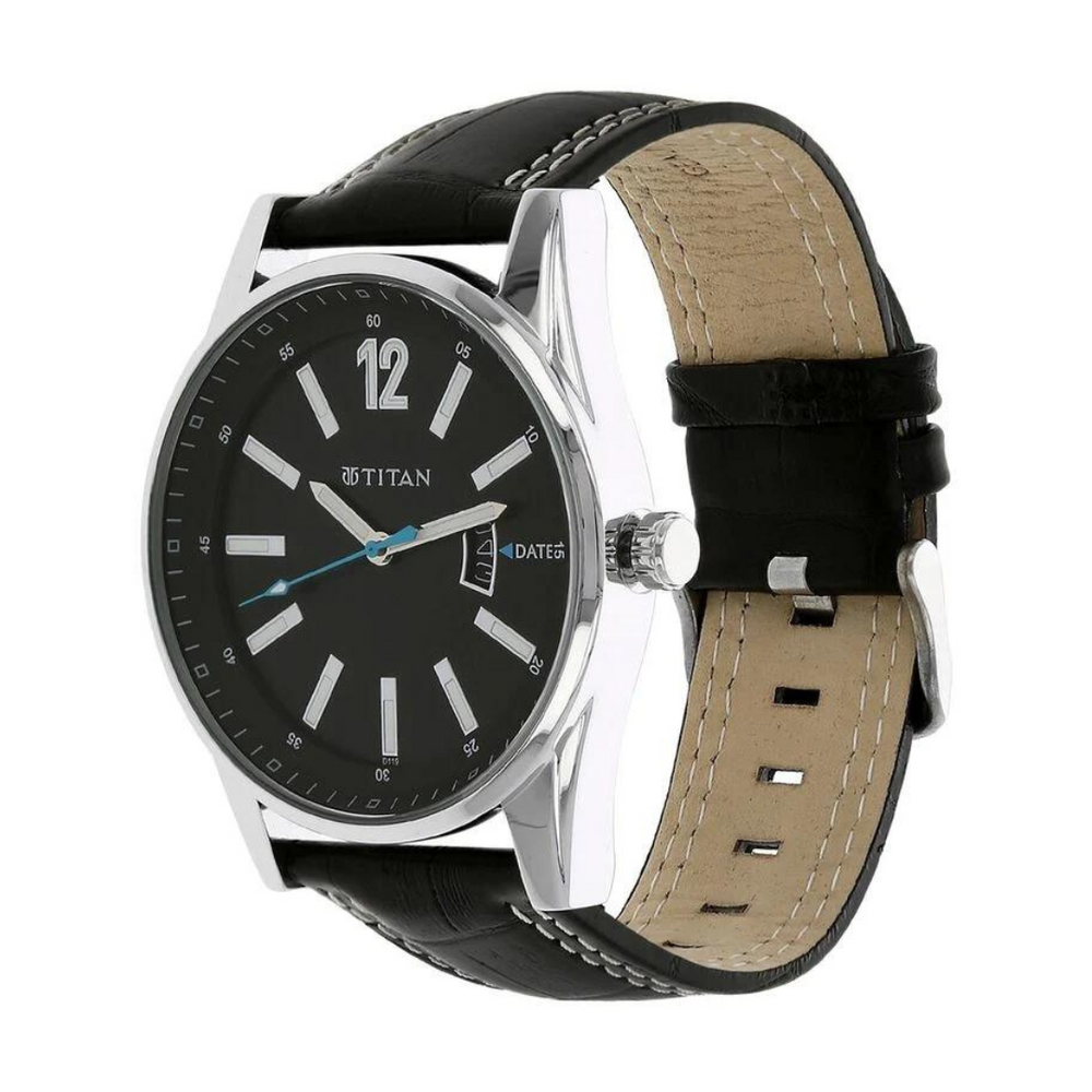 Titan Black Dial Black Leather Strap Watch NK9322SL04 (D119) - KRISHNA WATCH COMPANY