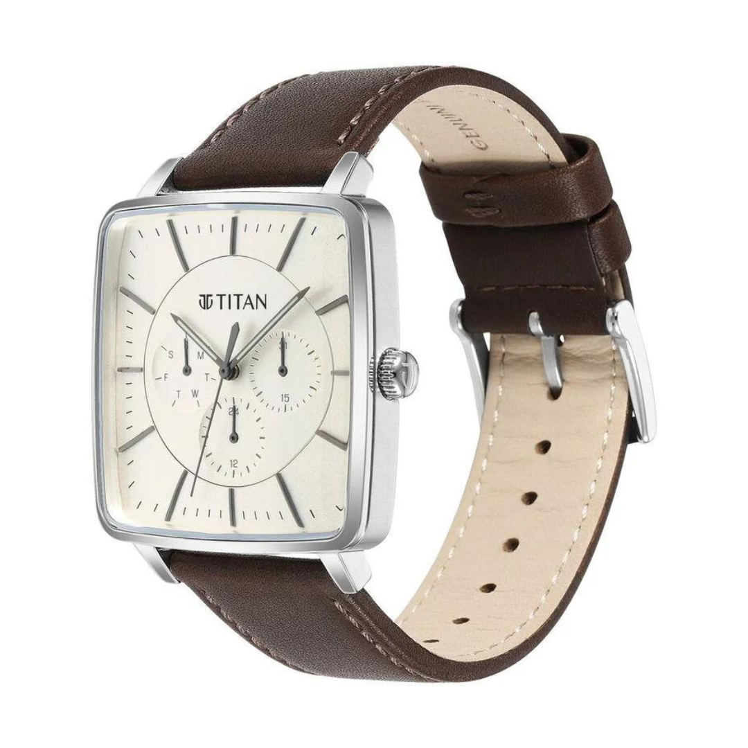 Titan Avant Garde Quartz Multifunction Silver Dial Leather Strap watch for Men 90147SL01 - KRISHNA WATCH COMPANY