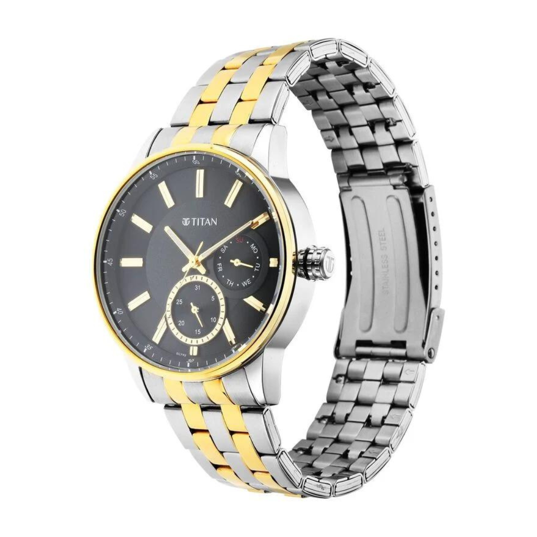 Titan Regalia Opulent Black Dial Quartz Multifunction Watch for Men - 9441BM02 - KRISHNA WATCH COMPANY