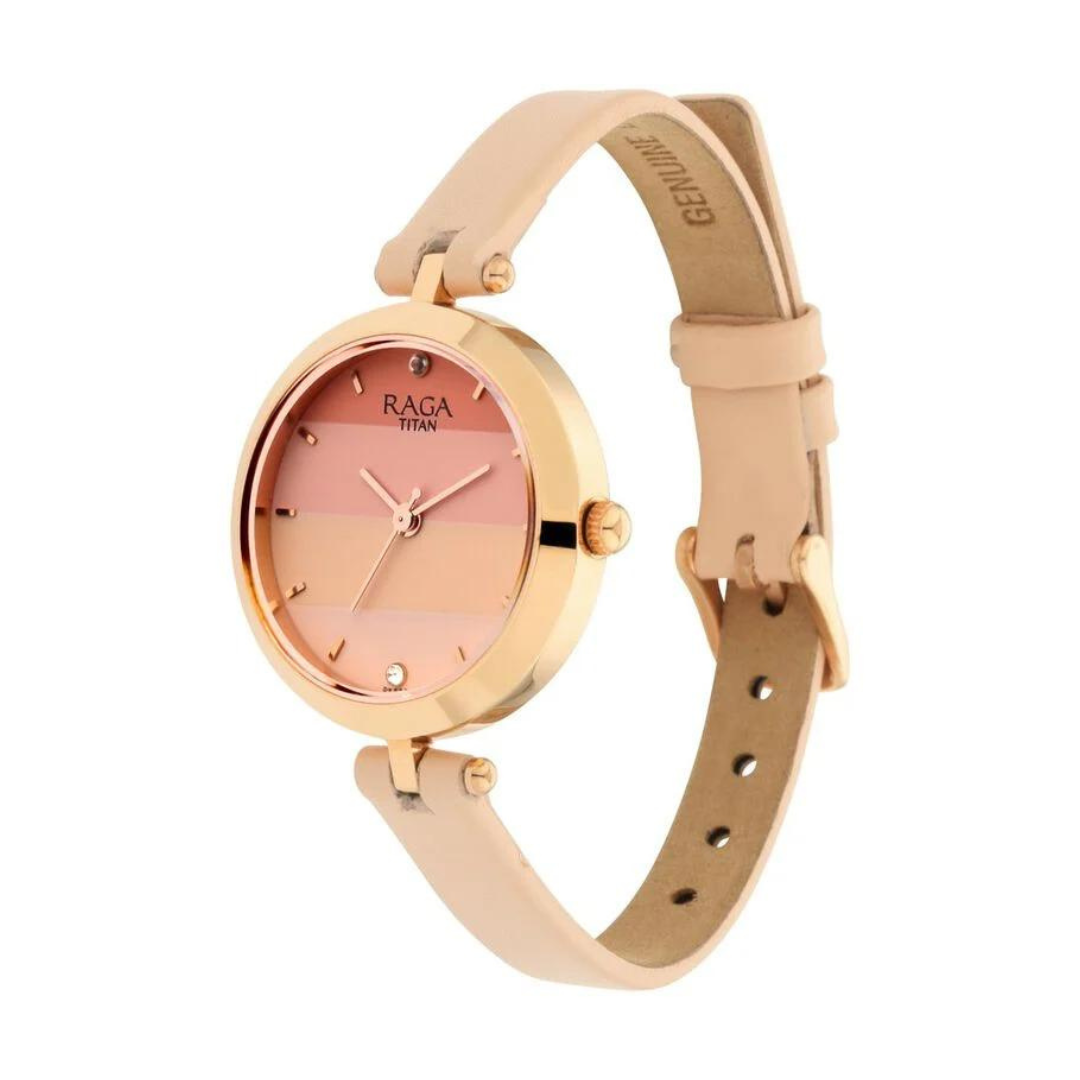 Titan Raga Women's Blossom Elegance Pastel Pink Dial & Leather Grace Watch 2606WL02 - KRISHNA WATCH COMPANY