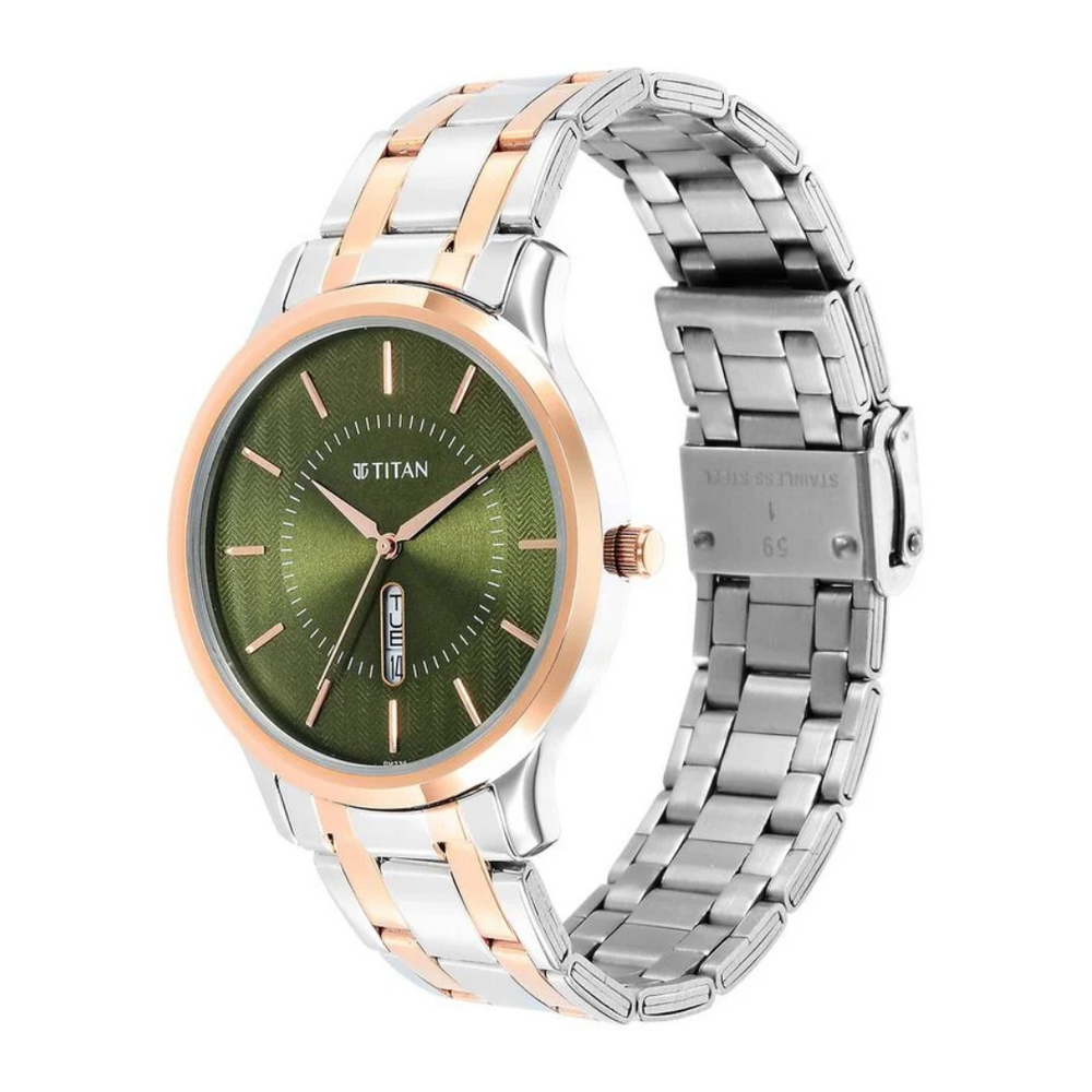 Titan Quartz Analog Green Dial Stainless Steel Strap Watch for Men 1825KM03 - KRISHNA WATCH COMPANY