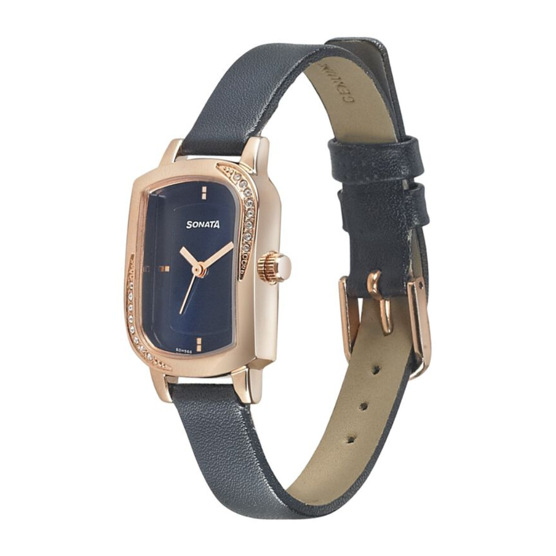 Sonata Blush Blue Dial Women Watch With Leather Strap - 87001WL01 - KRISHNA WATCH COMPANY