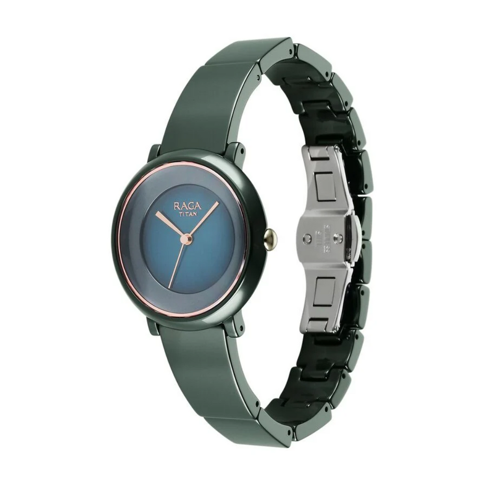 Titan Raga Ceramics Blue Dial Ceramic Strap Watch for Women 95145KC02 (DN411) - KRISHNA WATCH COMPANY