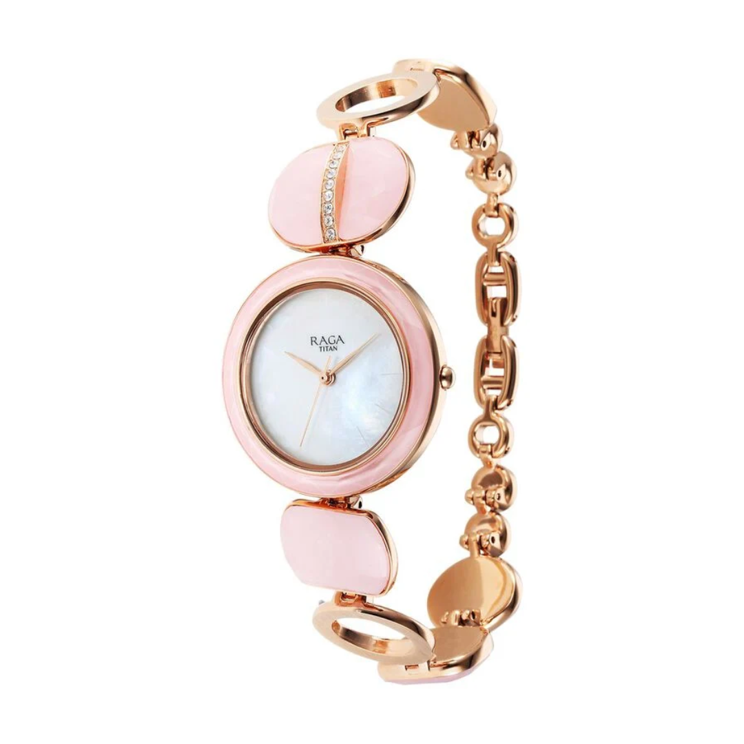 Titan Raga New You Quartz Analog Mother Of Pearl Dial Metal Strap Watch for Women 95195WM01 / NS95195WM01 - KRISHNA WATCH COMPANY