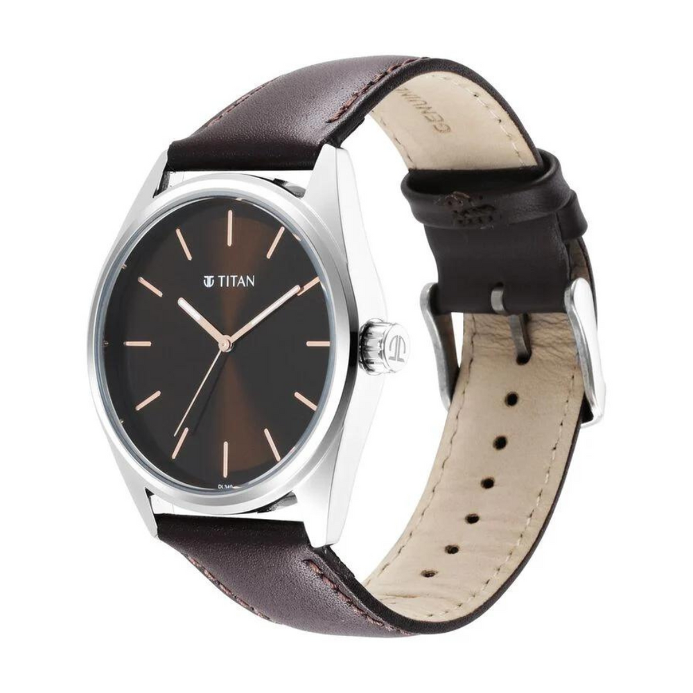 Titan Workwear Brown Dial Analog Leather Strap Watch Men 1866SL02 - KRISHNA WATCH COMPANY