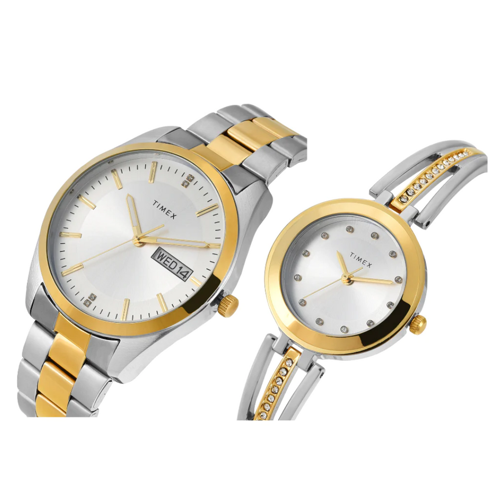 Timex Pairs Silver Round Analog Dial Watch - TW00PR308 - KRISHNA WATCH COMPANY