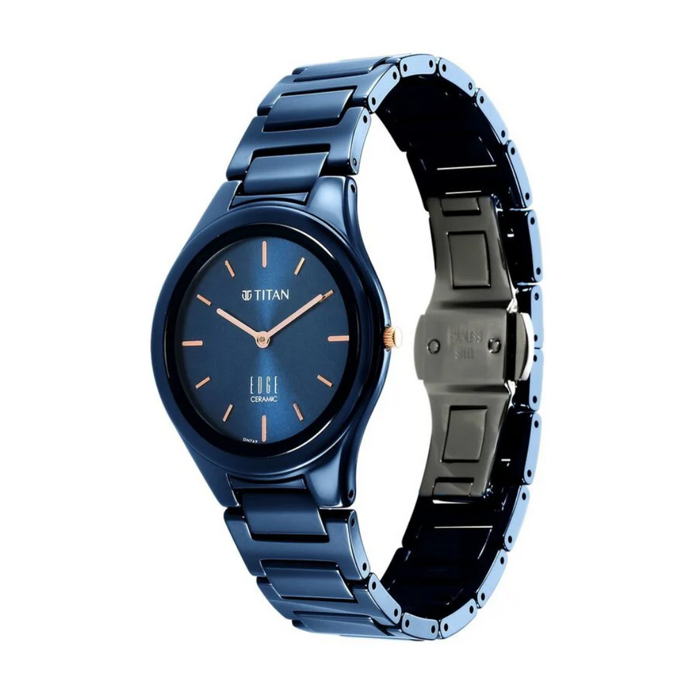 Titan Edge Ceramic Blue Dial Analog Ceramic Strap watch for Women 2653QC03 - KRISHNA WATCH COMPANY
