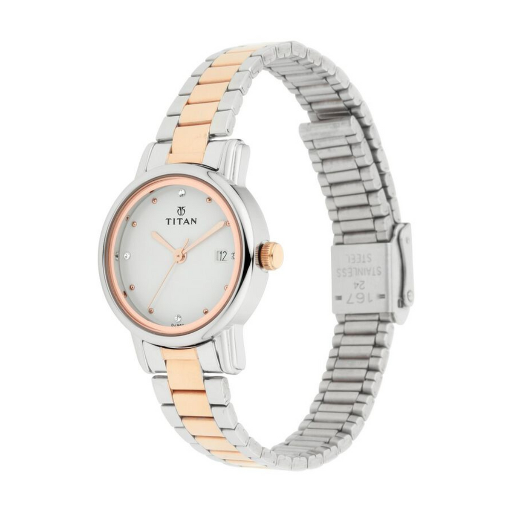 Titan Quartz Analog with Date White Dial Stainless Steel Strap Watch for Women 2572KM01 - KRISHNA WATCH COMPANY