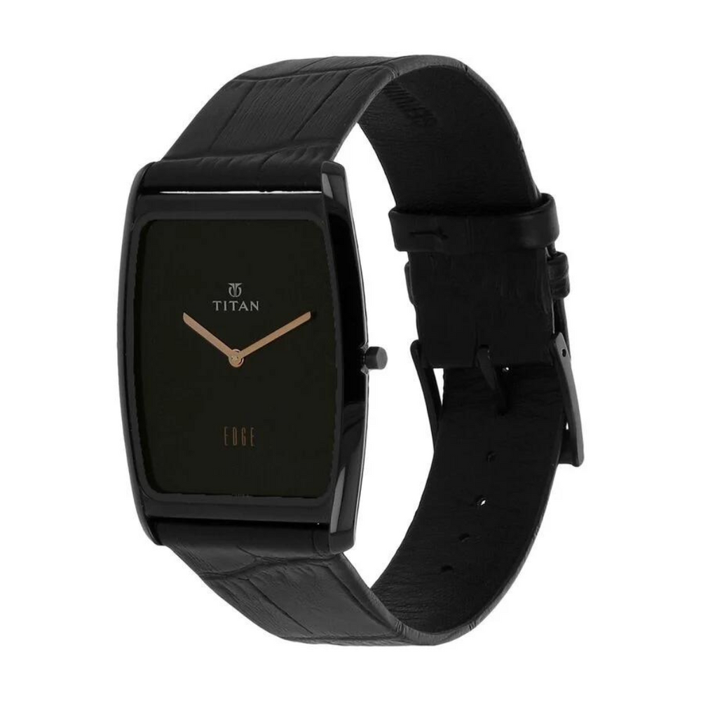 Titan Edge Black Dial Analog Leather Strap watch for Men - 1596NL01 - KRISHNA WATCH COMPANY