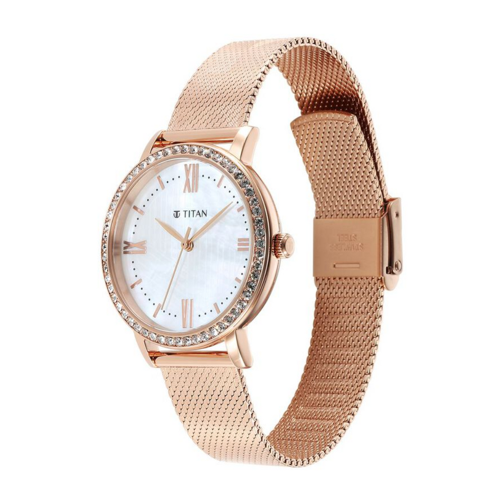 Titan Purple Style Up Quartz Analog White Dial Stainless Steel Strap Watch for Women 95236WM01 - KRISHNA WATCH COMPANY