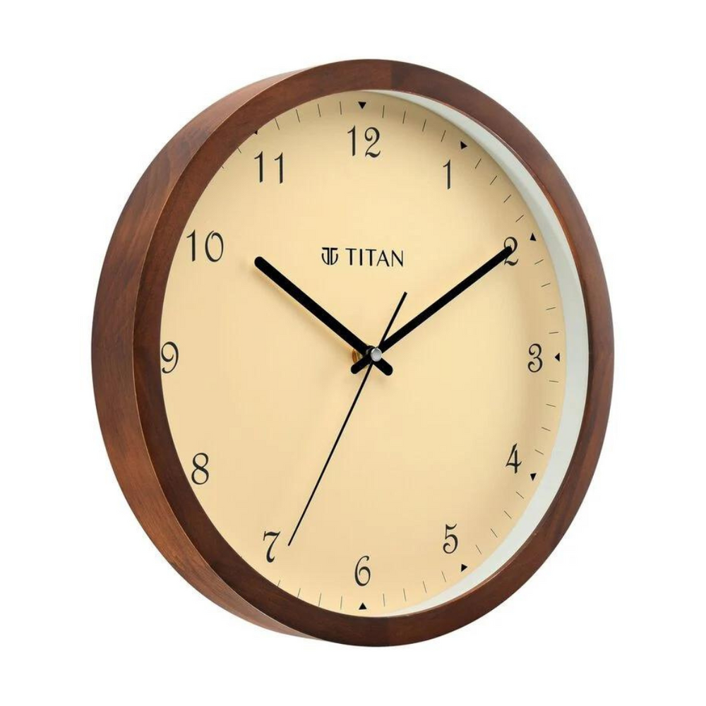 Titan Classic Brown Colour Wooden Wall Clock with Silent Sweep - W0063WA01 - KRISHNA WATCH COMPANY