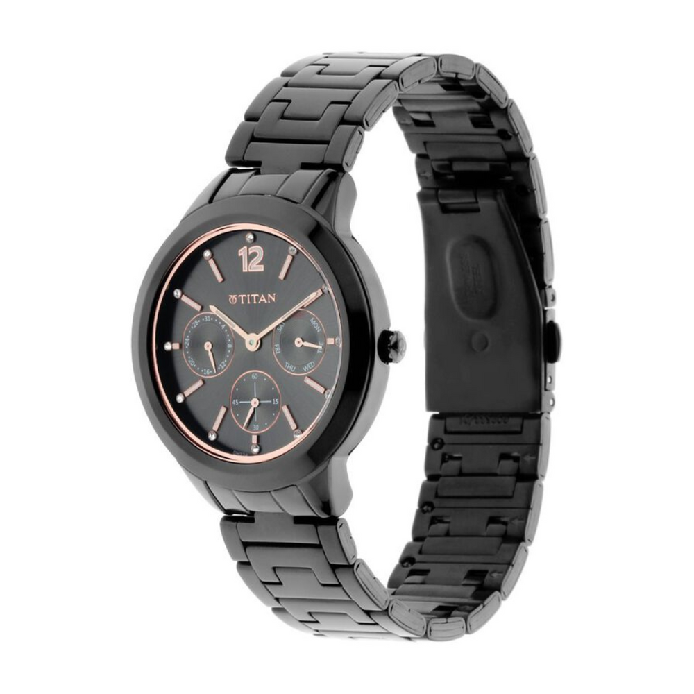Titan Workwear Anthracite Dial Analog with Day and Date Stainless Steel Strap Watch for Women 2588NM01 - KRISHNA WATCH COMPANY