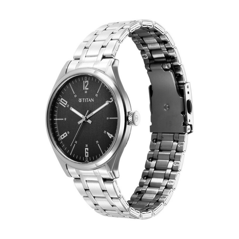 Titan Wrist Wit Quartz Analog Grey Dial Stainless Steel Strap Watch for Men 1802SM10 - KRISHNA WATCH COMPANY
