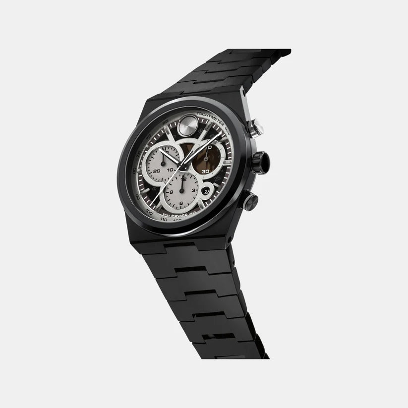 Movado Bold Men Quartz Black & Grey Dial Chronograph Stainless Steel Watch 3601184 - KRISHNA WATCH COMPANY