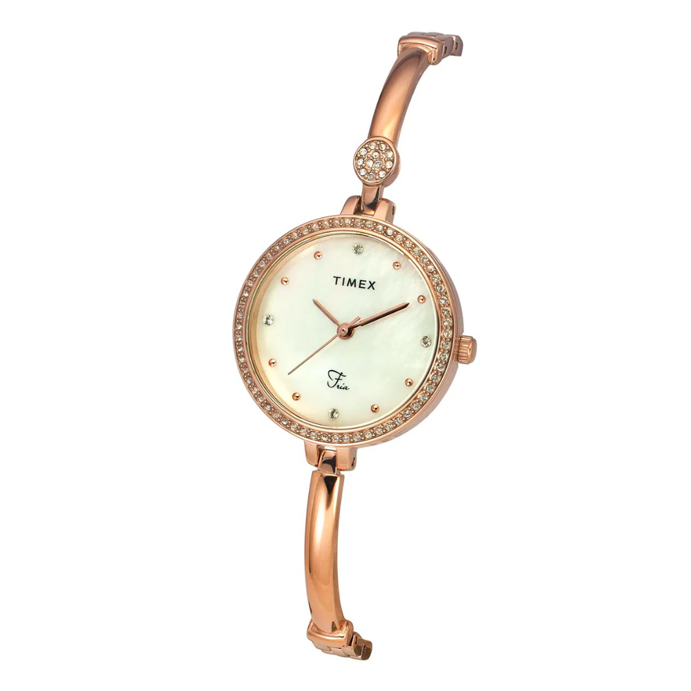 Timex Fria Women's Off White Dial Round Analog Brass Dial Watch TWEL18402 - KRISHNA WATCH COMPANY