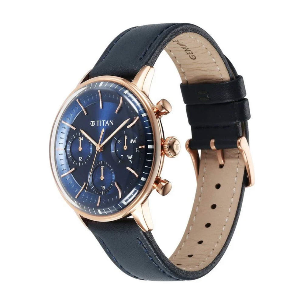 Titan Light Leathers Quartz Multifunction Blue Dial Stainless Steel Strap Watch for Men NT90171WL01 - KRISHNA WATCH COMPANY