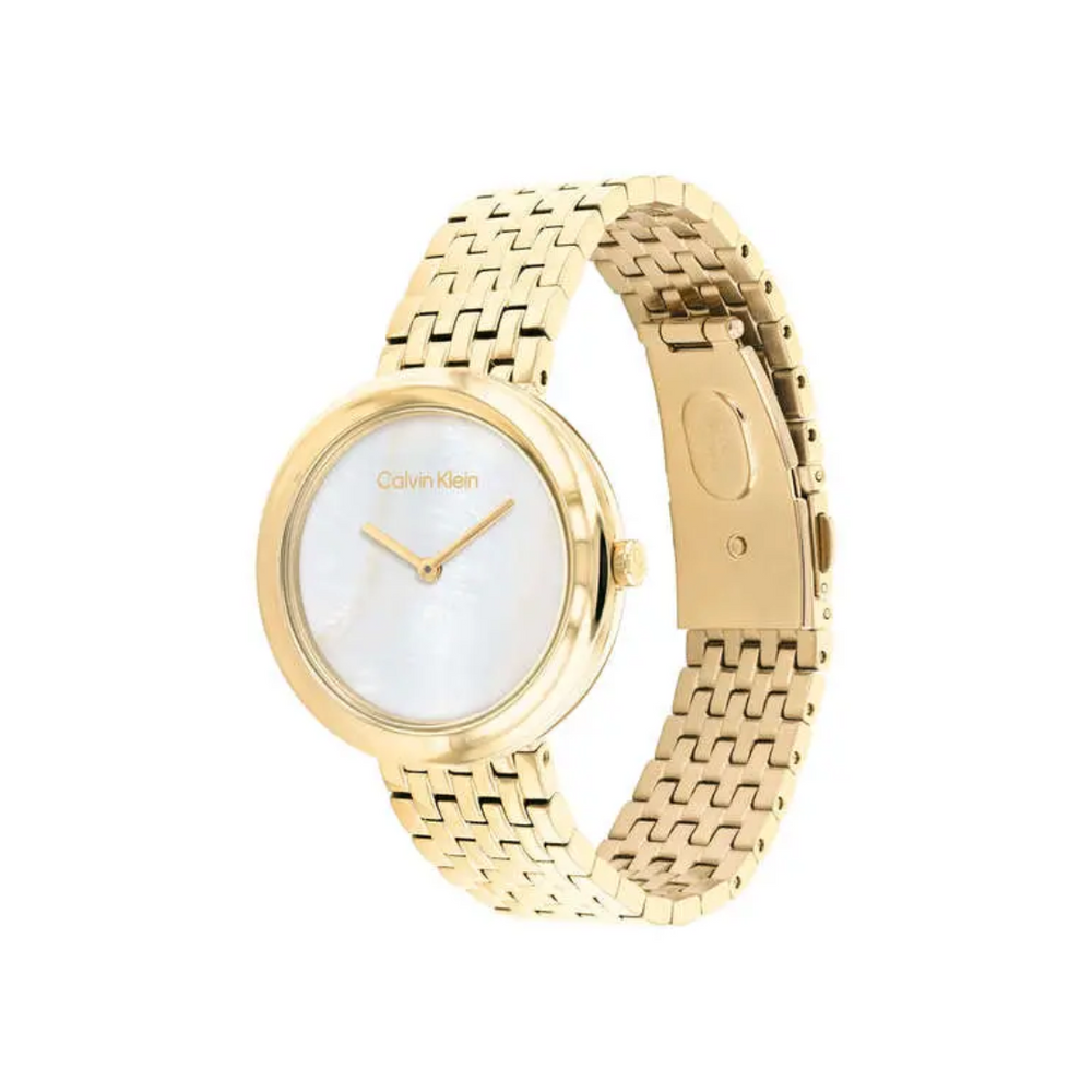 Calvin Klein Twisted Bezel Quartz White Round Dial Women's Watch - 25200321 - KRISHNA WATCH COMPANY