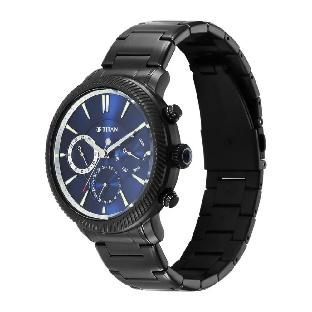 Titan Stellar Quartz Multifunction Blue Dial Watch for Men - 10012NM01 - KRISHNA WATCH COMPANY