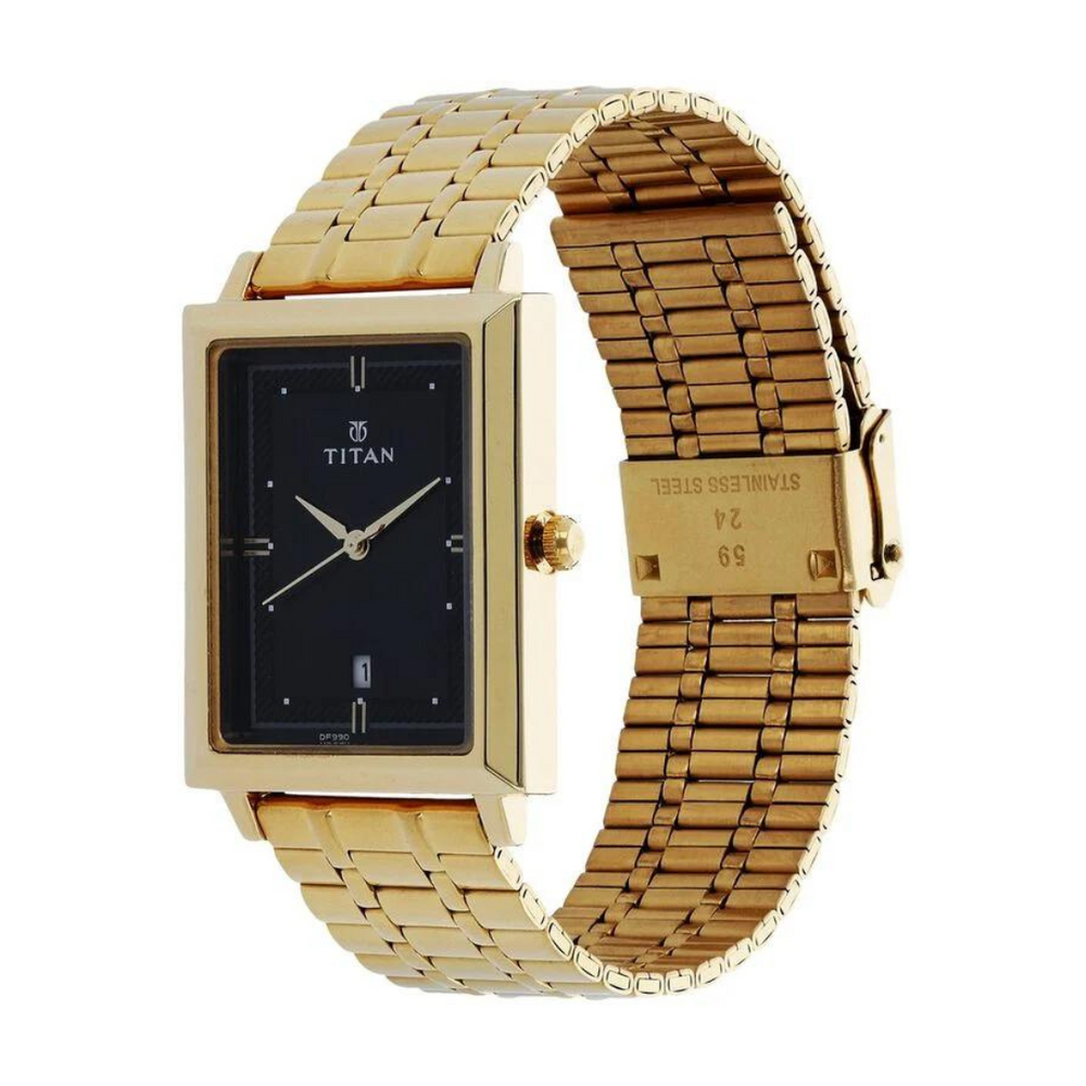 Titan Quartz Analog with Date Black Dial Stainless Steel Strap Watch for Men - 1715YM03 - KRISHNA WATCH COMPANY