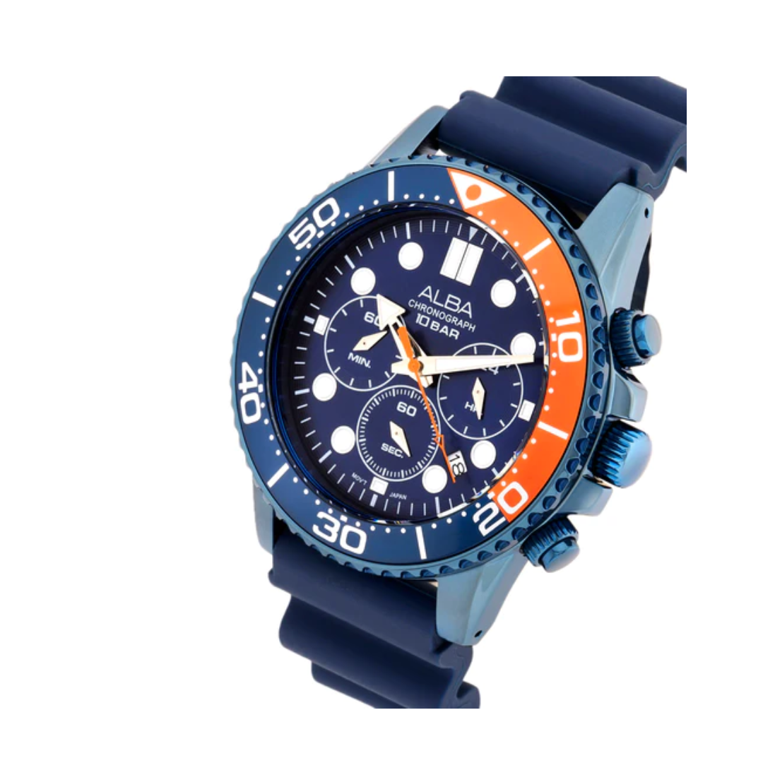 Alba Cobalt Blue Dial with Blue+Orange Bezel Chronograph AT3J45X1 - KRISHNA WATCH COMPANY