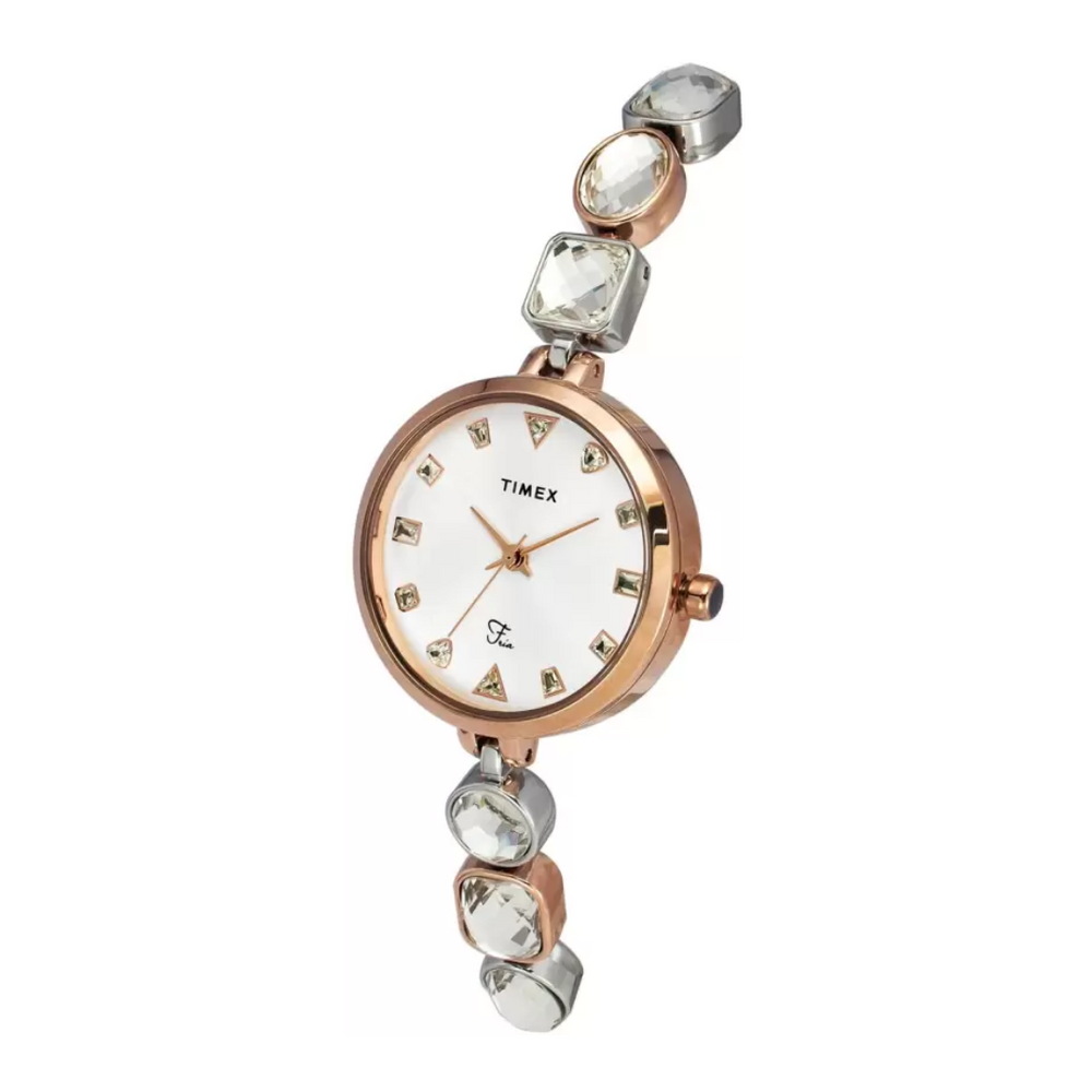 Timex Fria Womens White Dial Round Case 3 Hands Function Watch TWEL17302 - KRISHNA WATCH COMPANY
