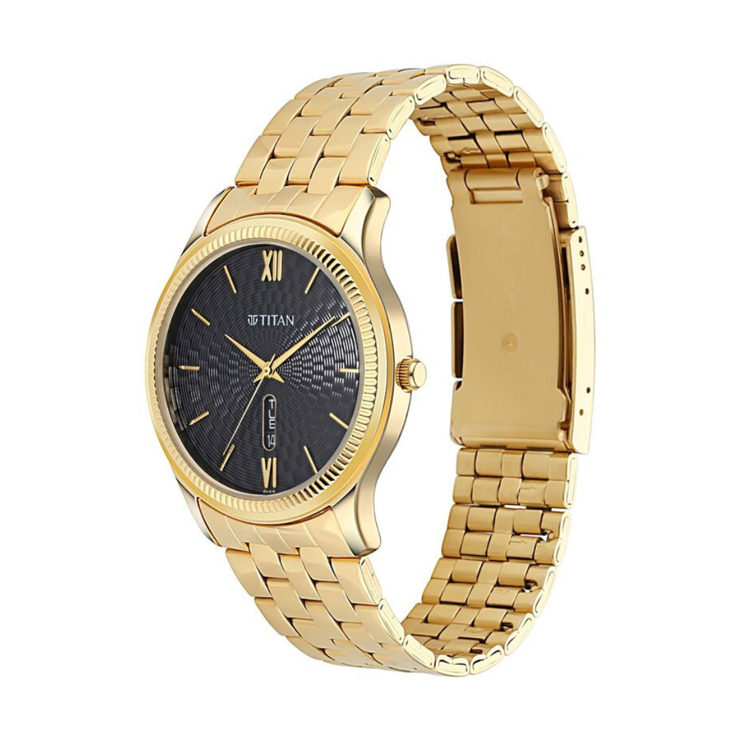 Titan Black Dial Metal Strap Watch - 1824YM01 - KRISHNA WATCH COMPANY