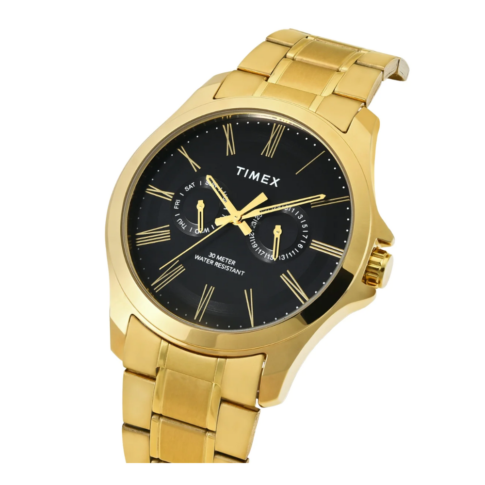 Timex Men Analaog Black Round Brass Dial Watch- TW000X129 - KRISHNA WATCH COMPANY