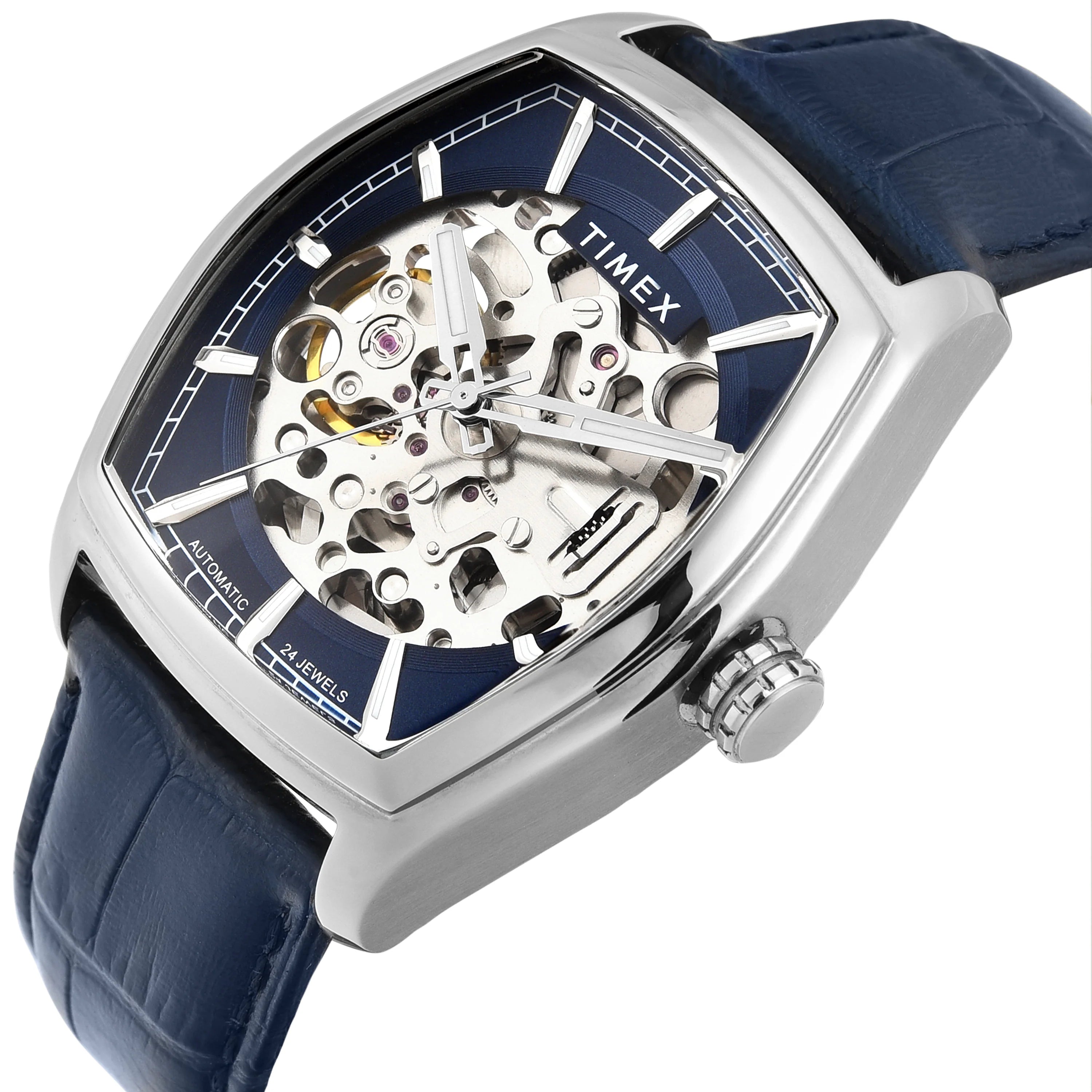 Timex Automatic Blue Tonneau Dial Croco Strap Men's Watch - TWEG25900 - KRISHNA WATCH COMPANY