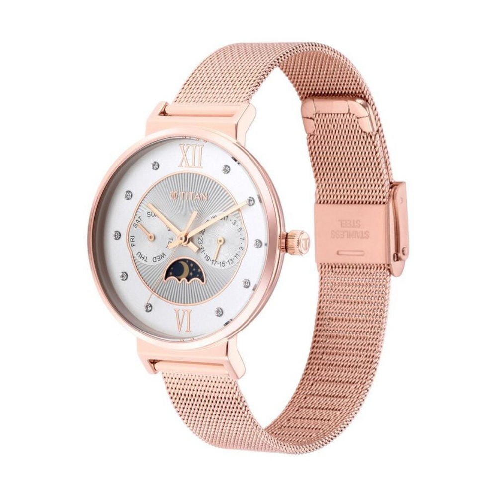 Titan Slimline Silver Dial Quartz Multifunction Stainless Steel Strap Watch for Women 95144WM01 - KRISHNA WATCH COMPANY