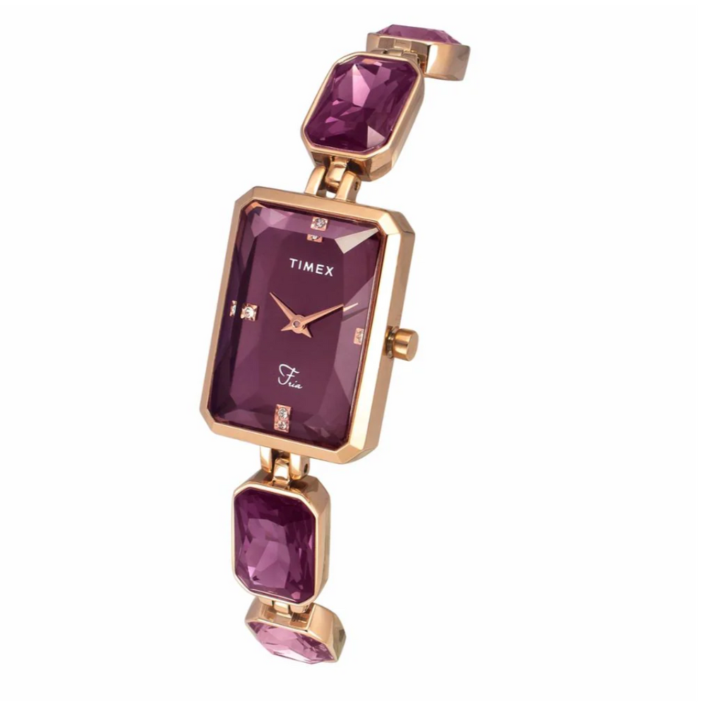 Timex Fria Women's Maroon Dial Rectangular Case 2 Hands Function Watch TWEL16903 - KRISHNA WATCH COMPANY