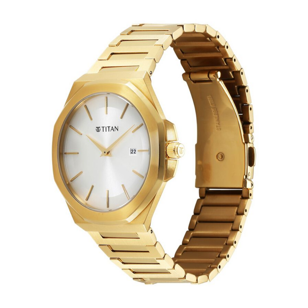 Titan Classic Slim Quartz Analog with Date Silver Dial Stainless Steel Strap Watch for Men 90167YM01 - KRISHNA WATCH COMPANY