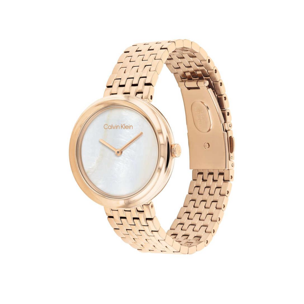 Calvin Klein Twisted Bezel Quartz White Round Dial Women's Watch - 25200322 - KRISHNA WATCH COMPANY