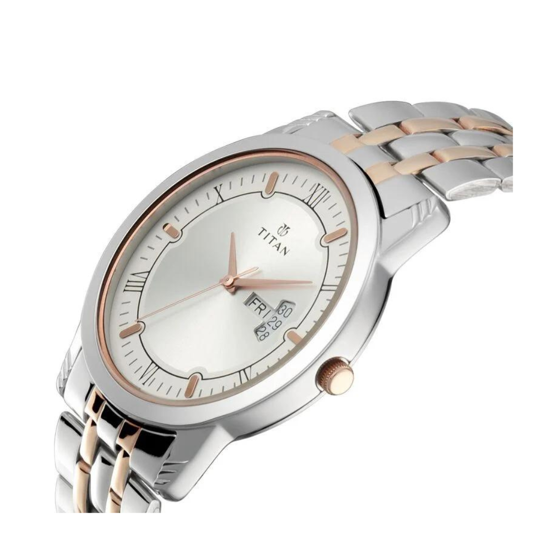 Titan Bandhan Quartz Analog with Day and Date Silver Dial Stainless Steel Strap Watch for Couple 17742565KM01 - KRISHNA WATCH COMPANY