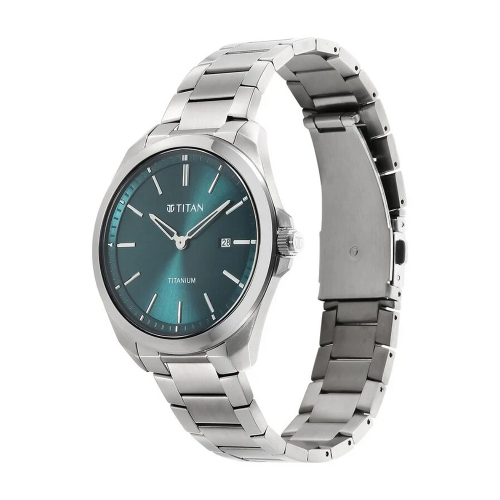 Titan Titanium Quartz Analog Green Dial Watch for Men - 90177TM02 - KRISHNA WATCH COMPANY