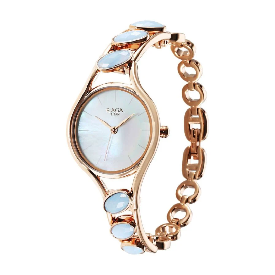 Titan Raga New You Quartz Analog Mother Of Pearl Dial Metal Strap Watch for Women 95190WM02 - KRISHNA WATCH COMPANY