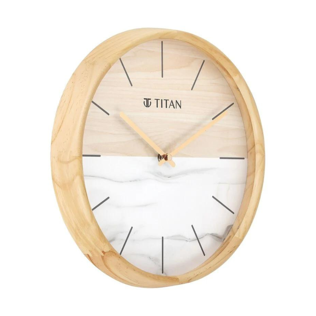 Titan Wooden Clock with Wood & Stone Textures 30 x 30 cm (Medium Size) W0077WA01 - KRISHNA WATCH COMPANY