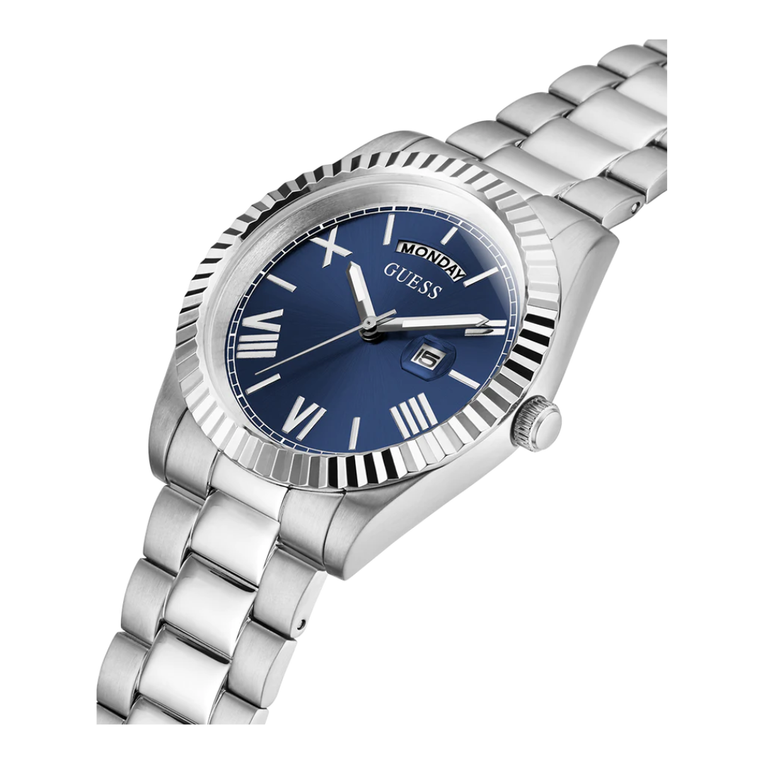 Guess Mens Silver Tone Day/Date Watch GW0265G7 - KRISHNA WATCH COMPANY