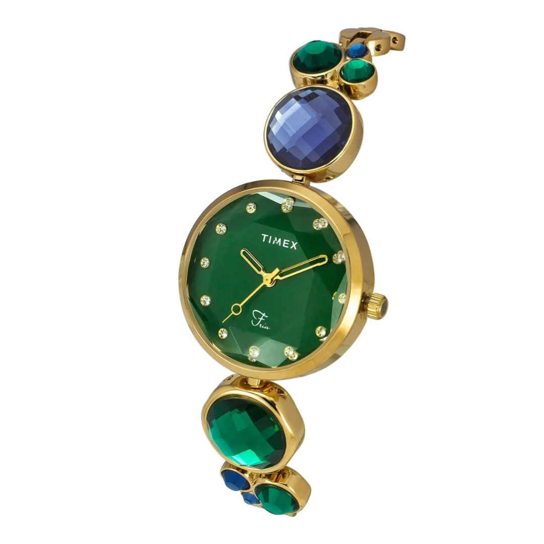 Timex Fria Women's Green Dial Round Case 3 Hands Function Watch TWEL17000