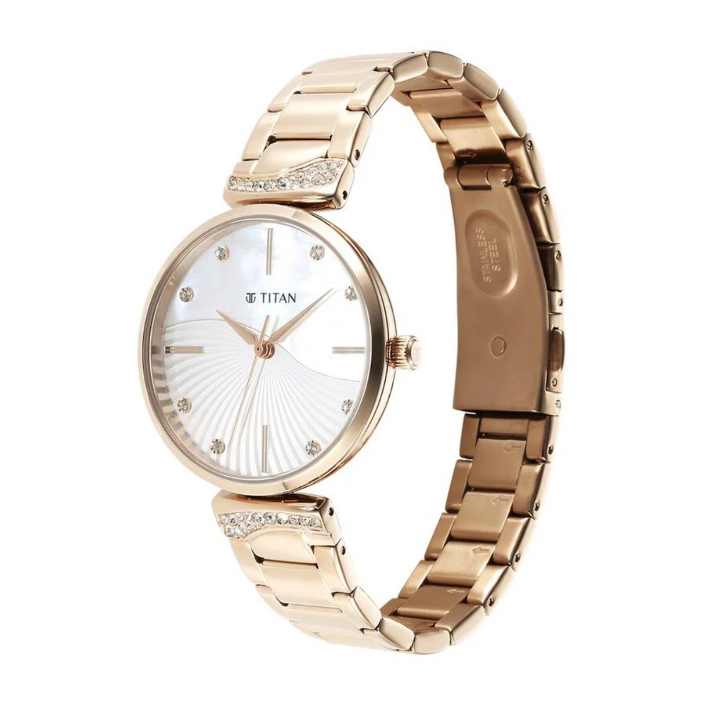 Titan Purple Style Up Quartz Analog Mother Of Pearl Dial Stainless Steel Strap Watch for Women 95237WM02 - KRISHNA WATCH COMPANY