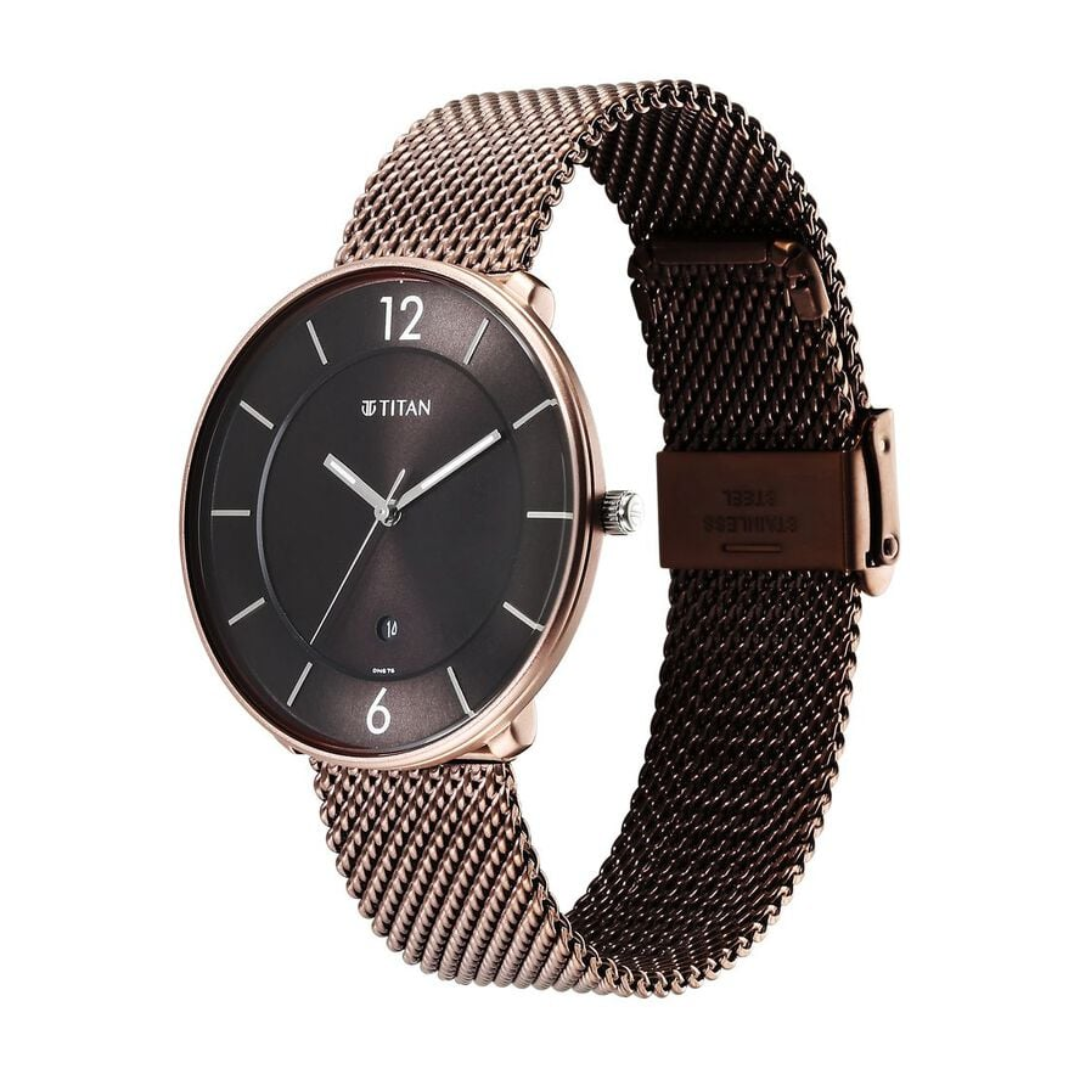 Titan Neo Splash Quartz Analog with Date Brown Dial Stainless Steel Strap Watch for Men 1849KM04 - KRISHNA WATCH COMPANY