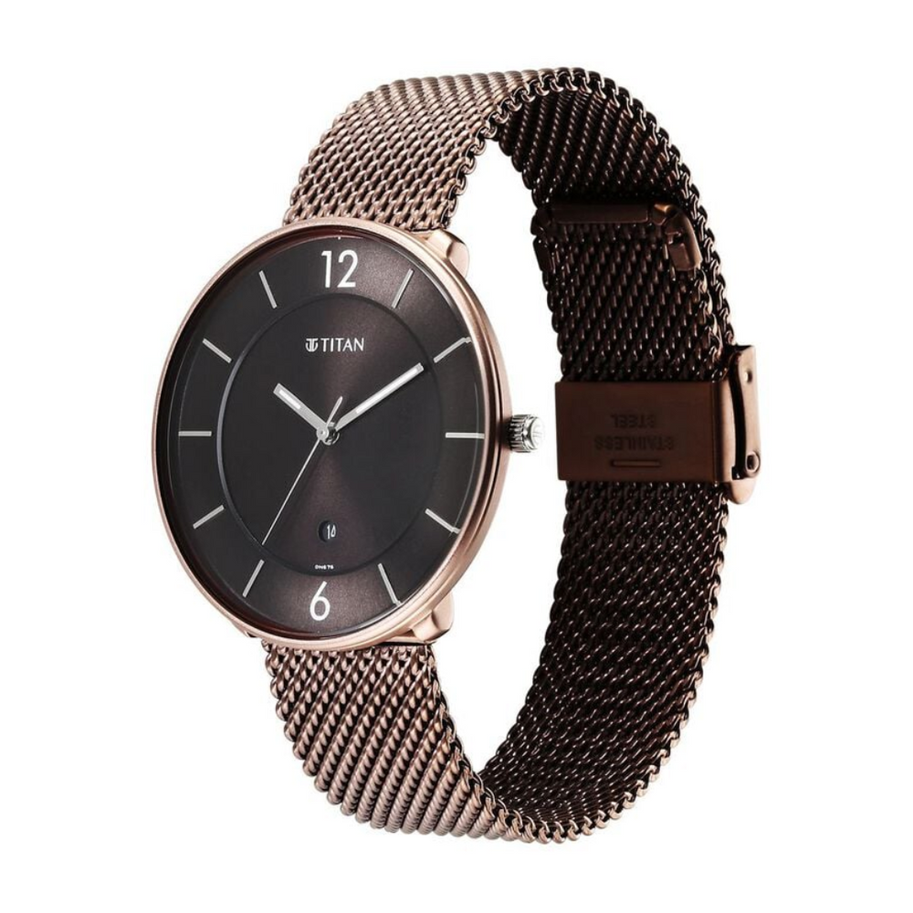 Titan Neo Splash Quartz Analog with Date Brown Dial Stainless Steel Strap Watch for Men 1849KM04 - KRISHNA WATCH COMPANY