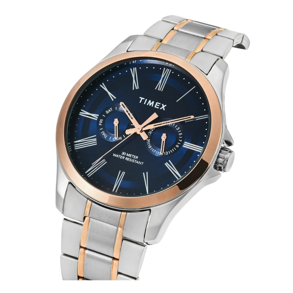 Timex Men Analaog Blue Round Brass Dial Watch- TW000X131 - KRISHNA WATCH COMPANY