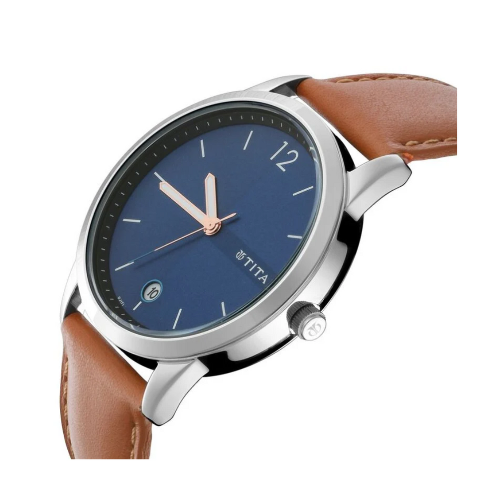 Titan Workwear Blue Dial Analog with Date Leather Strap watch for Men 1806SL02 - KRISHNA WATCH COMPANY