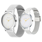 Titan Quartz Analog White Dial Stainless Steel Strap Watch for Couple 18062648SM01