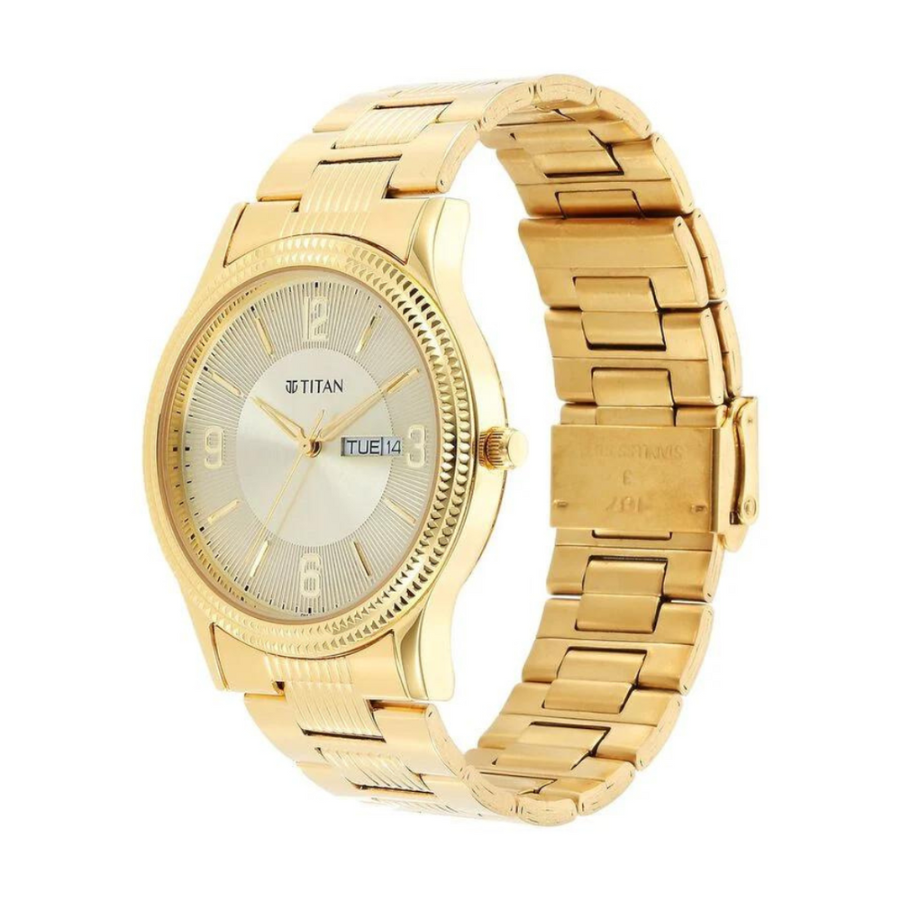 Titan Quartz Analog Champagne Dial Watch for Men - 1650YM09 - KRISHNA WATCH COMPANY